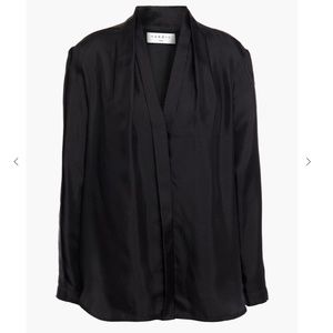 SANDRO Lanna pleated silk-twill shirt in Noir